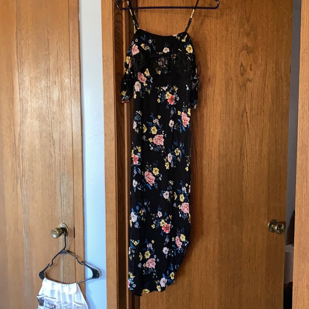 Black dress with colorful flowers- slim fit